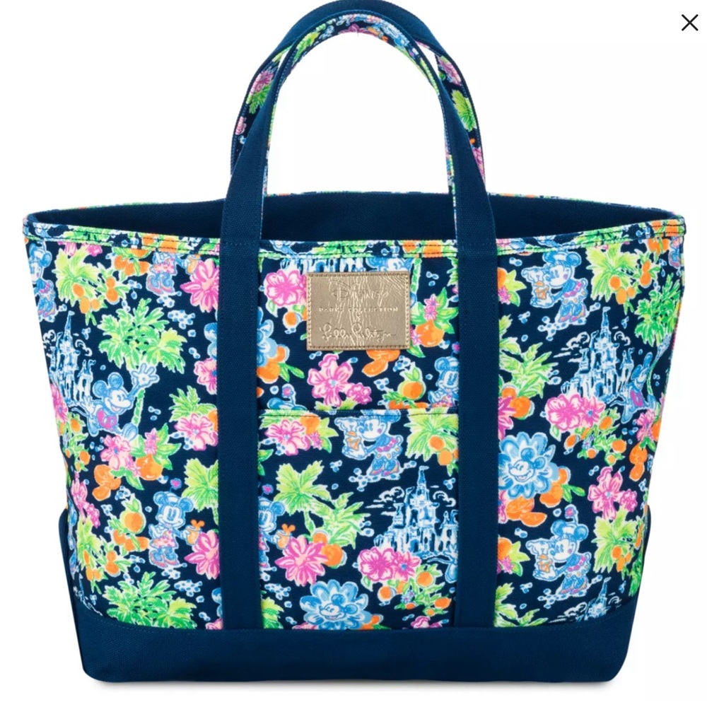 Lilly Pulitzer Navy Multicolor Floral Canvas Tote with Gold Logo